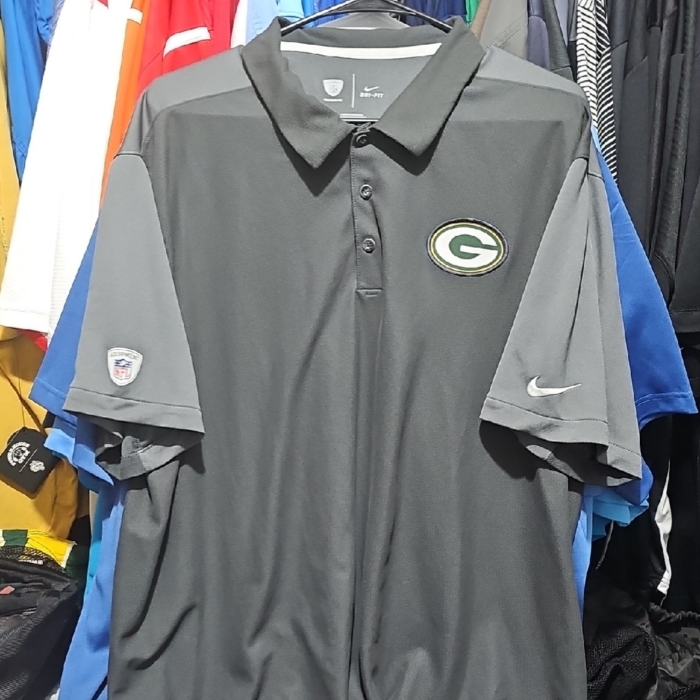 Nike Black and Gray Green Bay Packers Polo Shirt